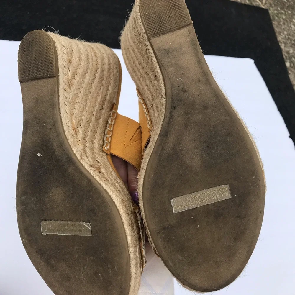 Golden Yellow Suede Slide Rope Wedge Espadrilles by Report in size 9